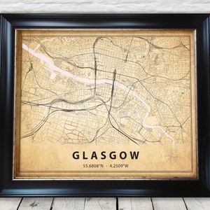 GLASGOW vintage map style print - Special Memories, Perfect Gift - Exceptional quality 230gsm - Unframed Framed - FREE standard delivery