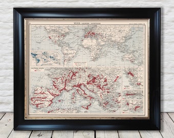 WINE growing Countries Map 1907 vintage reproduction JG Bartholomew - Exceptional quality 230gsm - Framed, Unframed - FREE standard delivery