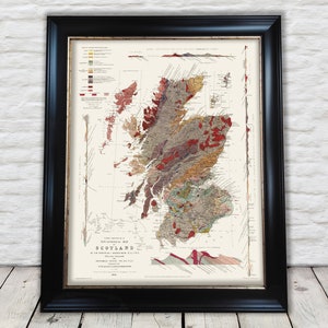 Exceptional Old GEOLOGICAL map of SCOTLAND 1862 Roderick Murchison - Exceptional quality 230gsm - Framed, Unframed - FREE standard delivery