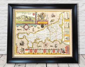 Rare Old CORNWALL map 1611 by John Speed - St Ives Penzance Lands End - Exceptional quality 230gsm - Framed Unframed - FREE standard deliver