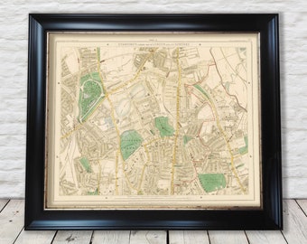 Old LONDON Colour map 1891 Highbury, Finsbury Park - Exceptional quality restoration 230gsm - Unframed Framed - FREE standard delivery