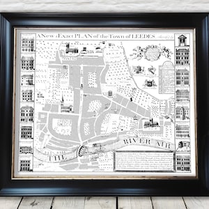 LEEDS map - Cossins Plan of Leedes 1726 Headrow The Calls Briggate - Exceptional quality 230gsm - Framed Unframed - FREE standard delivery