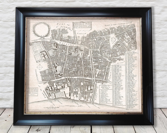 Old FARRINGDON Ward Map Strype Stow 1720  - St Barts The Fleet Ludgate - Exceptional quality 230gsm -Unframed Framed-FREE standard delivery