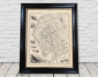 Old Lake District Map 1851 by Tallis: Lakes of Cumberland, Westmoreland - Superb quality 230gsm Unframed, Framed - FREE standard delivery