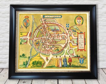 Old CANTERBURY Map 1588 by Braun - Cantuarbury Chaucer Christ Church - Exceptional quality 230gsm Framed Unframed - FREE standard delivery