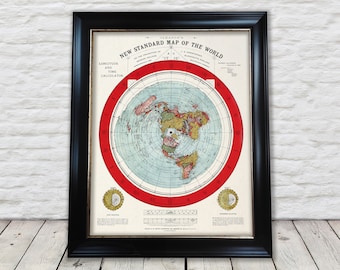 Gleason's FLAT EARTH Map of the World 1892 - Scientifically Correct! - Exceptional quality 230gsm - Framed Unframed - FREE standard delivery