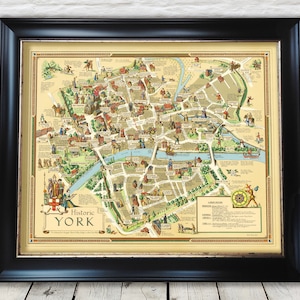 Fascinating Historic YORK Map, 1947 by Estra Clark, pictorial map - Exceptional quality 230gsm - Framed, Unframed - FREE standard delivery