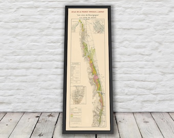 Les Vins de Bourgogne Mapa de Larmat 1942 - Côte de Nuits, região vinícola da Borgonha - Qualidade excepcional 230gsm Sem moldura Entrega padrão GRATUITA