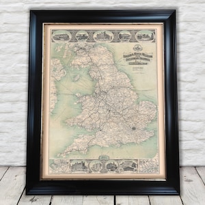 RAILROAD map of England and Wales c1911 by George McCorquodale Rare - Exceptional quality 230gsm - Framed Unframed - FREE standard delivery