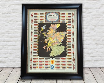 SCOTTISH Clans and TARTANS map by Johnston Highland Dress Restoration Exceptional quality 230gsm - Framed, Unframed - FREE standard delivery