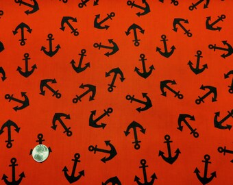 Red Anchor Print Cotton Blend Fabric by the yard
