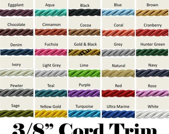 3/8" Cord Trim by the yard - 30 Colors