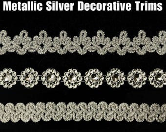 Metallic Silver Trims | Decorative Trims | Metallic Silver Stones | Trims for Fast Shipping