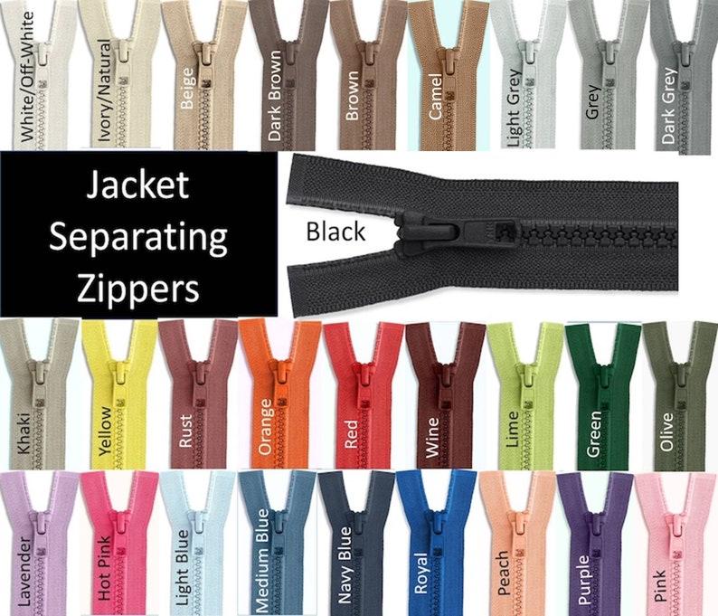 Plastic 5 Molded Jacket Zippers Separating Jacket Zipper One way Jacket Zippers image 1