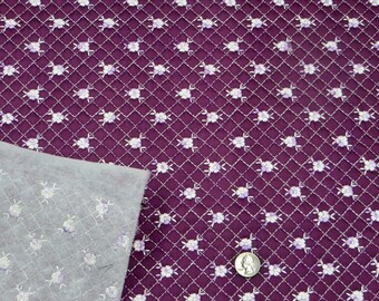 Dark Fuchsia Embroidered Quilted Fabric by the yard