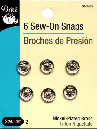 Dritz 80-1-65 Sew-On Snaps Nickel Size 1, 8 Sets