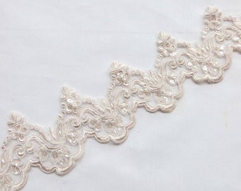 Embroidered Beaded and Sequin Lace Trim