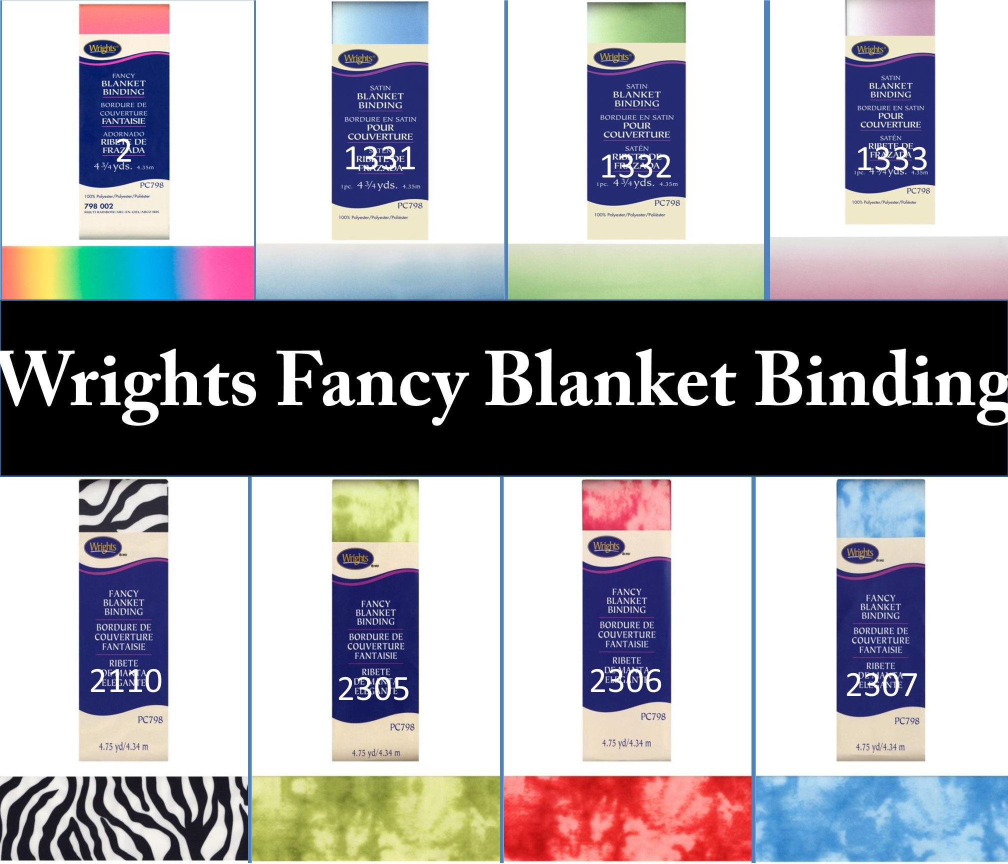 Wrights Blanket Binding, Rainbow, 2 Non Bias Satin Printed Blanket Binding  For Sewing And Crafts, 4.75 Yards, 1 Each 