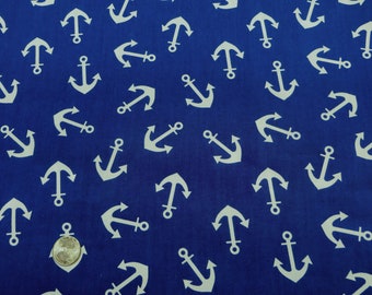 Royal Blue Anchor Print Cotton Blend Fabric by the yard