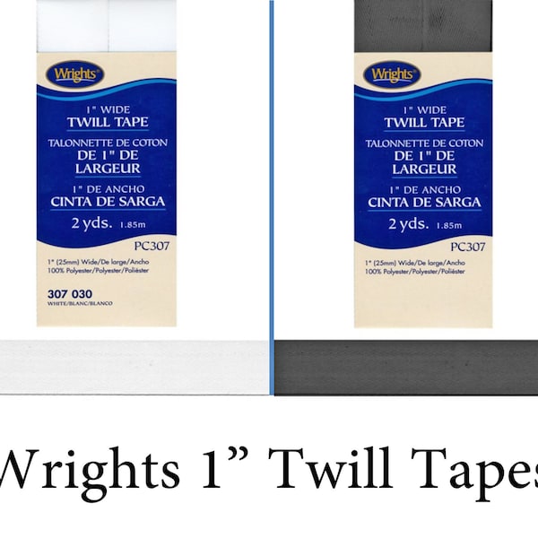 Wrights 1" Twill Tapes | PC307 | 1" Twill Tape White | 1" Twill Tape Black
