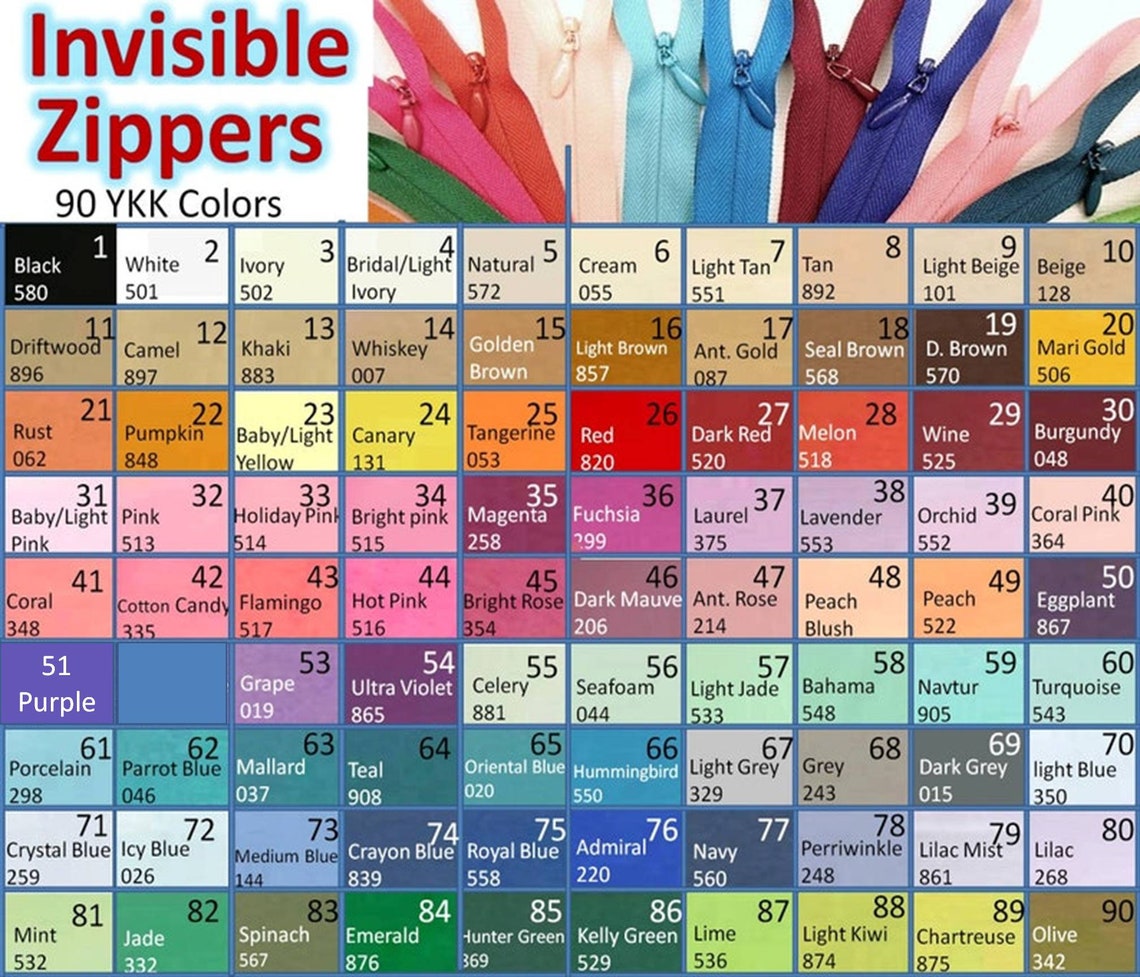 Invisible Zippers Concealed Zippers 95 Colors Etsy