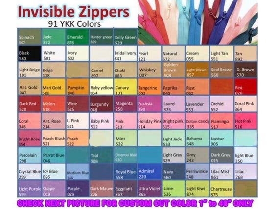 Invisible Zippers | Concealed Zippers 95 Colors