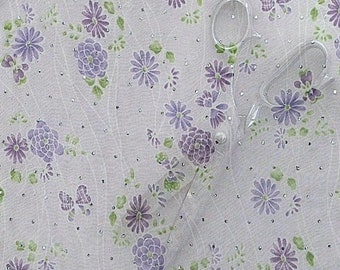 Beautiful Lavender Floral Chiffon Print with Sparkly Sequin by the yard