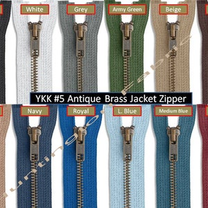 YKK #5 Antique Brass Jacket Zipper  | Standard and Custom Cut Length Zippers