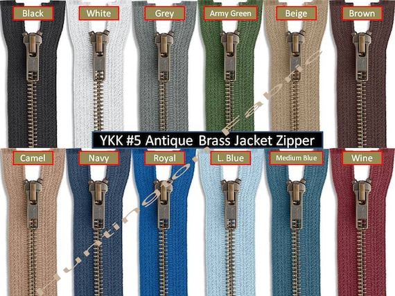Buy YKK #5 Antique Brass Jacket Zipper Standard and Custom Cut