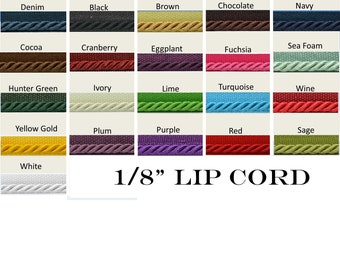 1/8" Lip Cord Trims By The Yard - 21 Colors