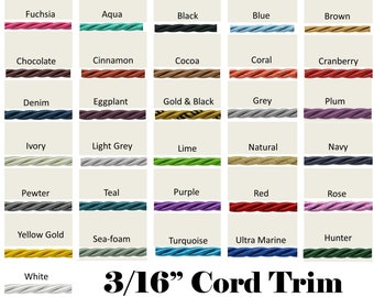 3/16" Cord Trim by the yard - 31 Colors