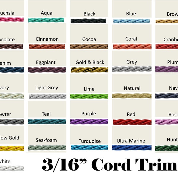 3/16" Cord Trim by the yard - 31 Colors
