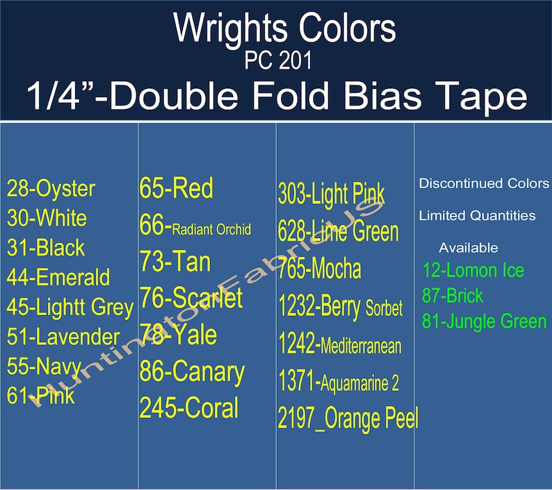 Wrights 1/4 Double Fold Bias Tape PC201 All Wright's Current Colors, All In Stock, Ready for Quick Shipping image 4