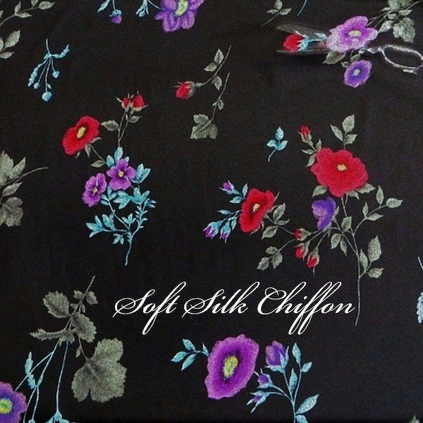 Elegant Floral Silk Chiffon Fabric by the yard