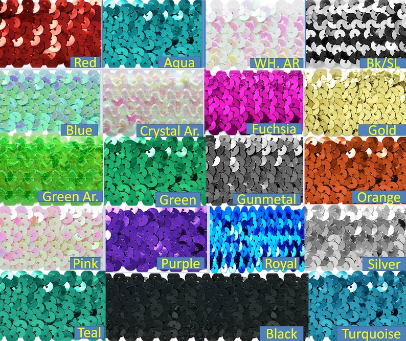 String Sequin Color Chart 19 Colors of 1.5-inch Stretch Sequin Trim by the Yard - Etsy