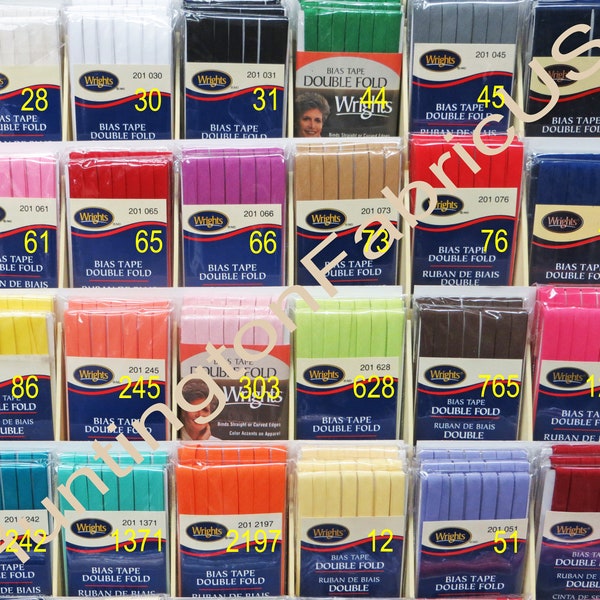 Wrights 1/4" Double Fold Bias Tape | PC201 | All Wright's Current Colors, All In Stock, Ready for Quick Shipping