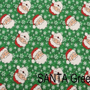 Green Christmas Print Santa | Holiday Print Cotton Fabric by the yard