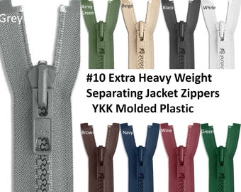 Plastic #10 Extra Heavy Jacket Zippers | Extra Heavy Separating Jacket Zipper | One way Extra Heavy Jacket Zippers