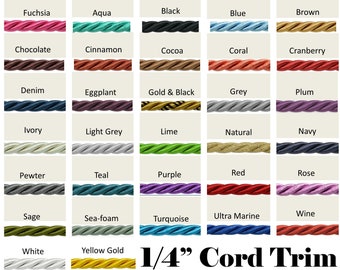 1/4" Cord Trim by the yard - 32 Colors