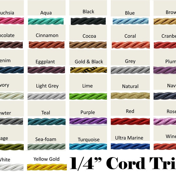 1/4" Cord Trim by the yard - 32 Colors