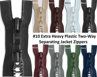 2-Way #10 Molded Plastic Jacket Zippers | Dual Extra Heavy Plastic Zippers | Double Extra Heavy Jacket Zippers