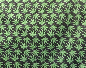 Black and Green Cannabis | Marijuana | Print Fabric by the yard