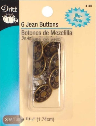 Dritz No Sew Jean Buttons 11/16 6/Pkg Antique Brass