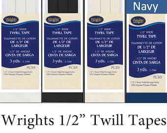 Wrights 1/2" Twill Tapes | PC301 | 1/2" Twill Tape White | 1/2" Twill Tape Black | 1/2" Twill Tape Oyster | 1/2" will Tape Navy