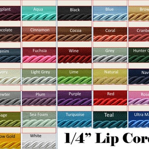 1/4" Lip Cord Trims By The Yard - 32 Colors