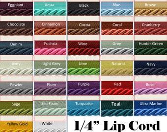 1/4" Lip Cord Trims By The Yard - 32 Colors