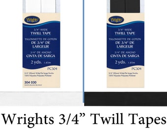 Wrights 3/4" Twill Tapes | PC304 | 3/4" Twill Tape White | 3/4" Twill Tape Black