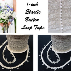 1-inch Elastic Button Loops Tape White | Ivory | Black