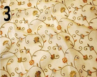 Golden Olive Embroidered Sheer Fabrics by the yard (STK #3)