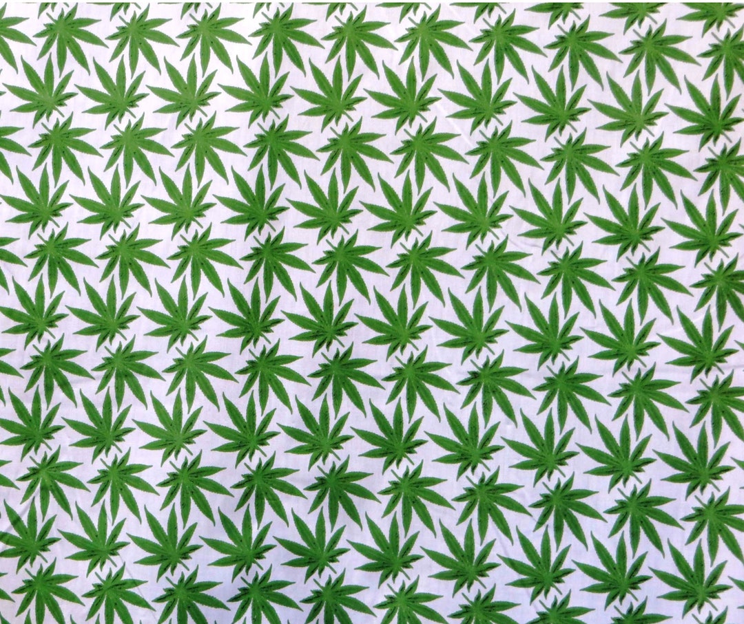 White and Green Cannabis Marijuana Print Fabric by the Yard - Etsy
